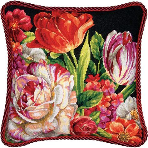 Dimensions Bouquet on Black Needlepoint Kit #71-20079 14" x 14"/35.5 cm x 35.5 cm